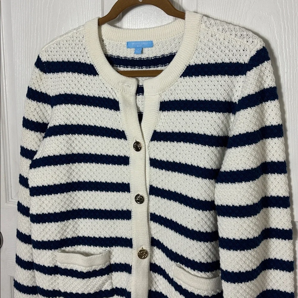DRAPER JAMES RSVP Nautical stripe knit sweater button down size Large old money